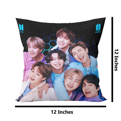 Unbounded Company BTS Army Bangtan Boys Printed Gift Set of Ceramic Mug (330 Ml) Bundled with Cushion Cover (12X12) with Filler and Keychain