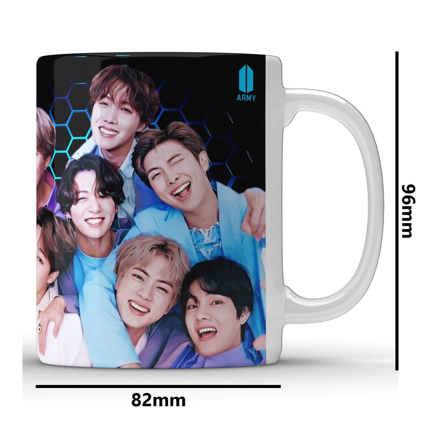 Unbounded Company BTS Army Bangtan Boys Printed Gift Set of Ceramic Mug (330 Ml) Bundled with Cushion Cover (12X12) with Filler and Keychain