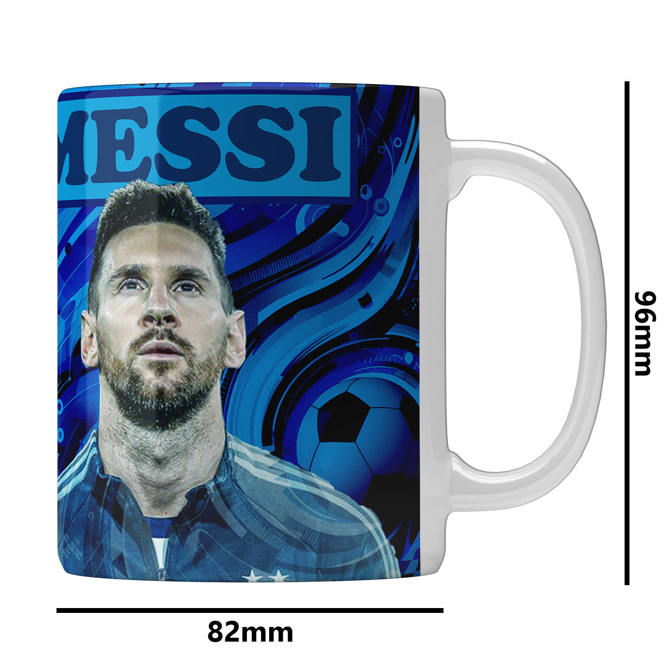 Unbounded Company Messi Abstract BG Printed Gift Set of Ceramic Mug (330 Ml) Bundled with Cushion Cover (12X12) with Filler and Keychain