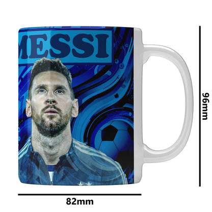 Unbounded Company Messi Abstract BG Printed Gift Set of Ceramic Mug (330 Ml) Bundled with Cushion Cover (12X12) with Filler and Keychain