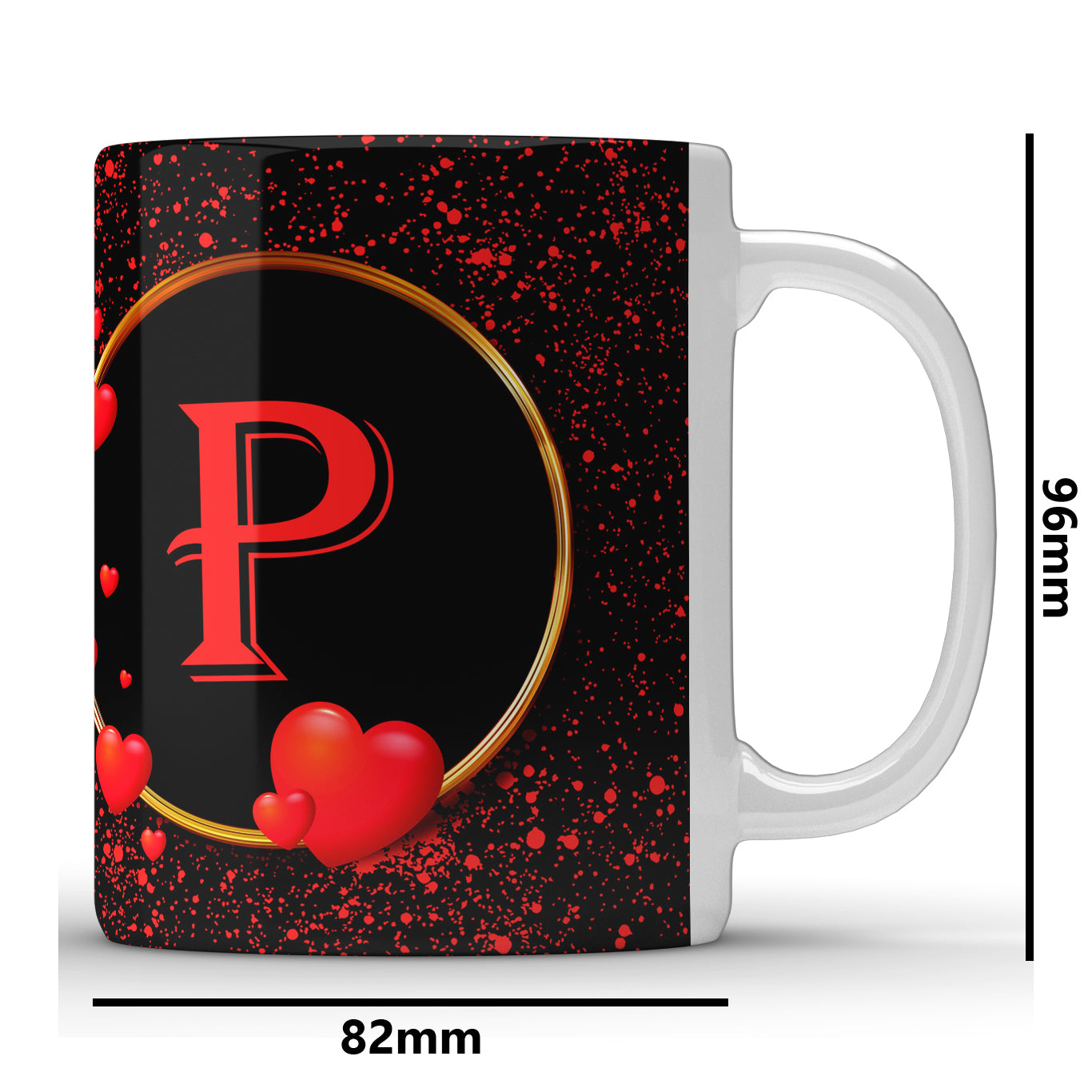 Unbounded Company " P Alphabet Printed Gift Set of Ceramic Mug (330 Ml) Bundled with Cushion Cover (12X12) with Filler and Keychain