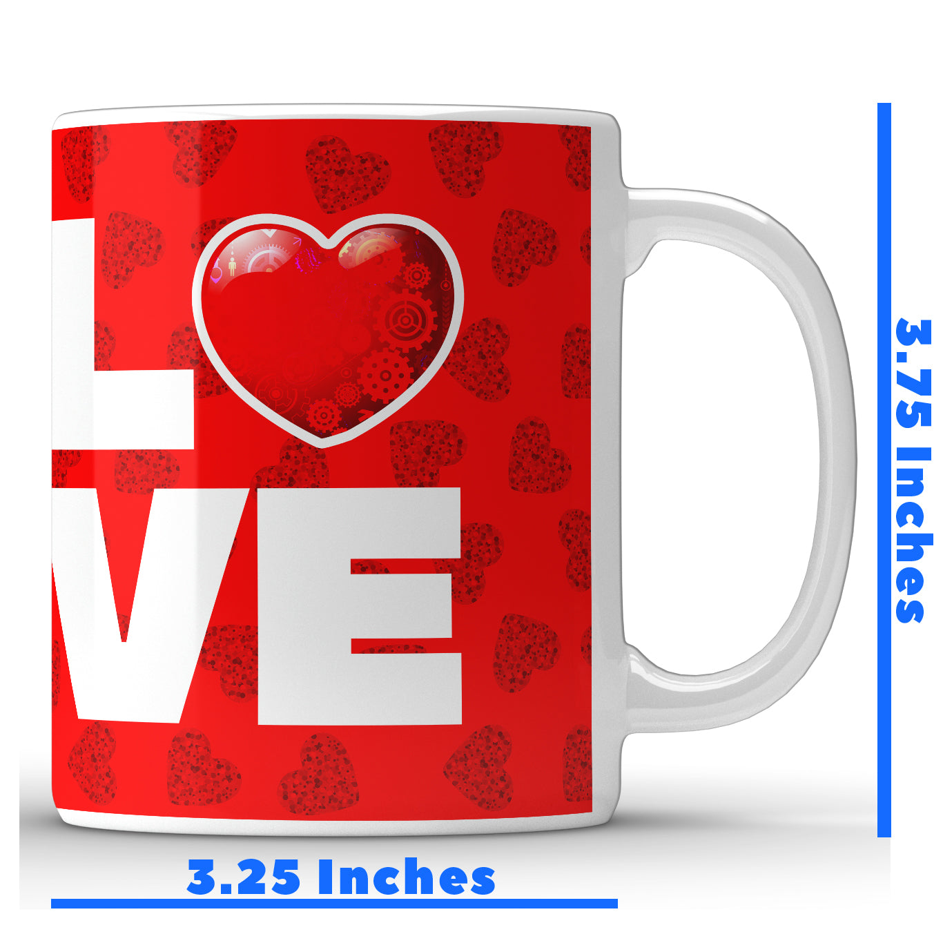 Unbounded Company " Love & Heart " Printed Gift Set of Ceramic Mug (330 Ml) Bundled with Cushion Cover ("12X12") with Filler and Keychain