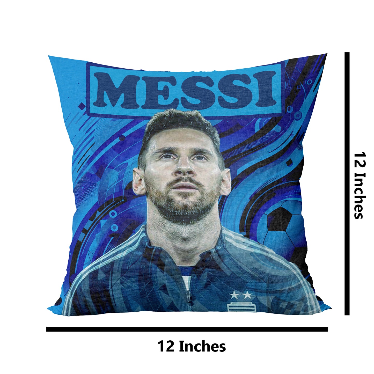 Unbounded Company Messi Abstract BG Printed Gift Set of Ceramic Mug (330 Ml) Bundled with Cushion Cover (12X12) with Filler and Keychain