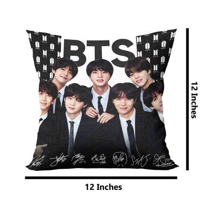 Unbounded Company " Young BTS with Signature Printed Gift Set of Ceramic Mug (330 Ml) Bundled with Cushion Cover (12X12) with Filler and Keychain