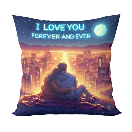 Unbounded Company I Love You Forever and Ever City View Printed Cushions Cover With Filler (12x12 Inches)