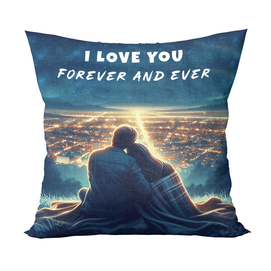 Unbounded Company I Love You Forever and Ever Mountain View Printed Cushions Cover With Filler (12x12 Inches)