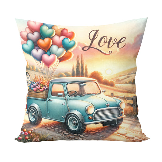 Unbounded Company Love in Blue Truck Printed Cushions Cover With Filler (12x12 Inches)